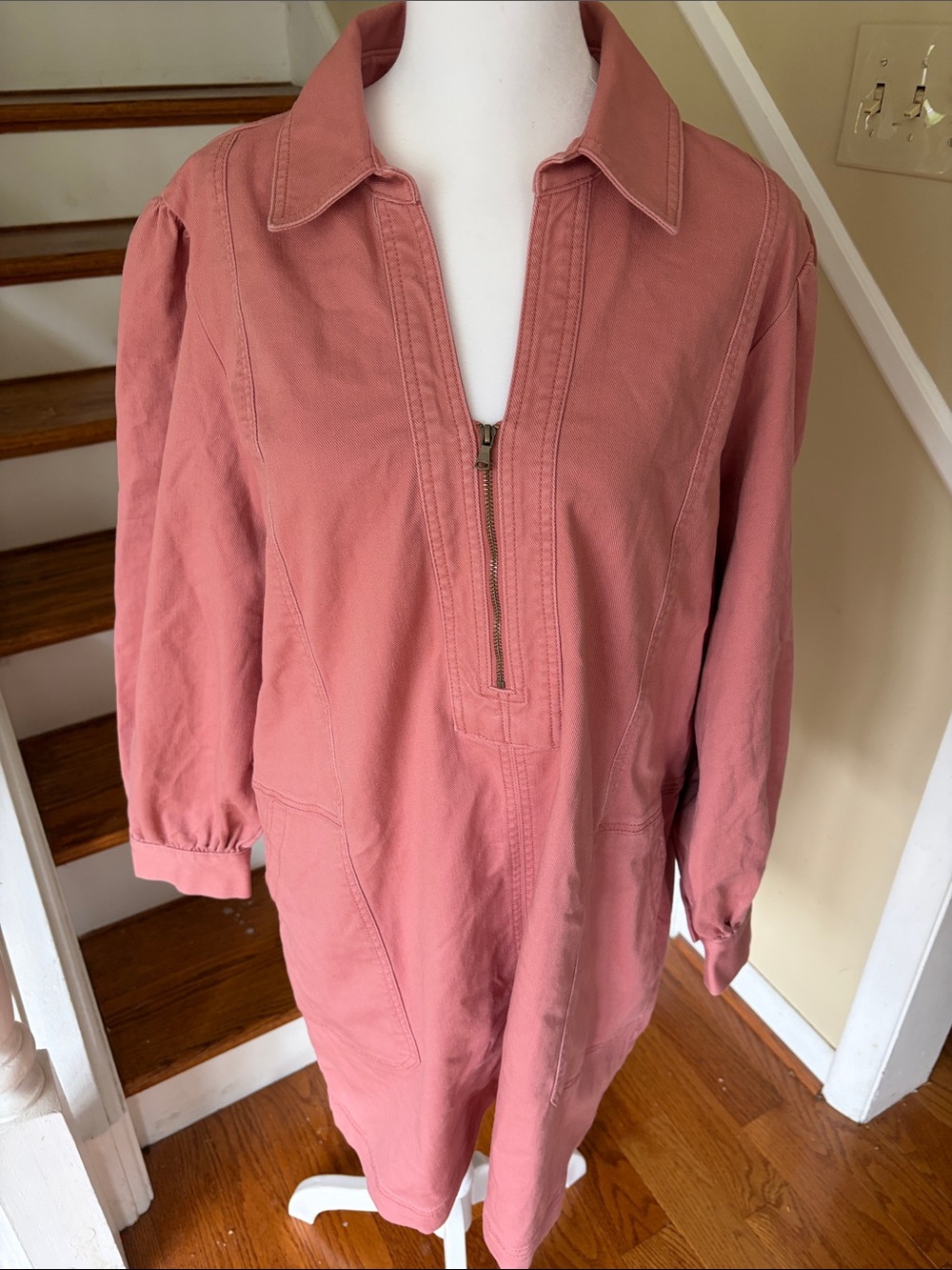 NWT LOFT Seamed Zip Front Mini Dress Dusty Rose Utility Pocket Size L Coastal